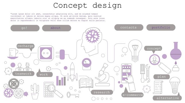 Flat line design illustration concepts for big idea, marketing, brainstorming, business, team work, company strategy. Modern line style illustration for web banners, hero images, printed materials