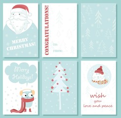 We wish you a Merry Christmas and a happy New Year. Stylish holiday card with cute sheep in vector. Bright cartoon background with holiday symbols
