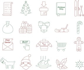 Christmas icons in thin line style, flat design