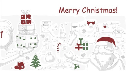 Naklejka premium Flat doodle line design illustration concepts for christmas planning and celebration. Modern line style illustration for web banners, hero images, printed materials