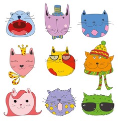 Vector Collection of Cute Cartoon Doodle Cats