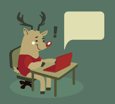 Rudolph the Reindeer Using a Notebook