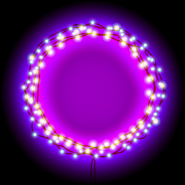 Round frame with garlands and lights