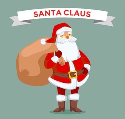 Santa Claus vector illustration. Cartoot old man with red hat and sack