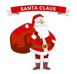 Santa Claus vector illustration. Cartoot old man with red hat and sack