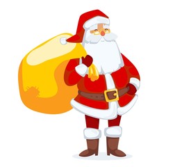 Santa Claus vector illustration. Cartoot old man with red hat and sack
