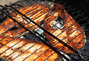 Fried fish on the grill