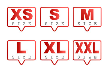 set vector red elements size xs, s, m, l, xl, xxl