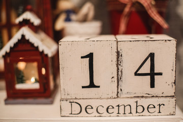 wooden Christmas calendar in the interior