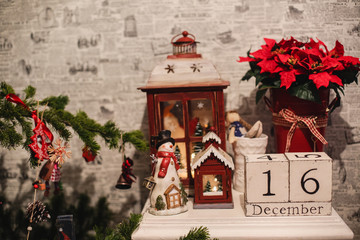 wooden Christmas calendar in the interior