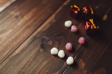 Heart shaped sweeties with Christmas gifts