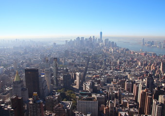 Manhattan New York Downtown Skyline in Morning Smog