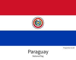 National flag of Paraguay with correct proportions, element, colors