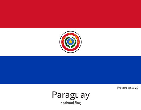National flag of Paraguay with correct proportions, element, colors