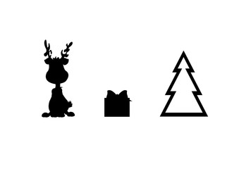 Rentier, Geschenk und Weihnachtsbaum