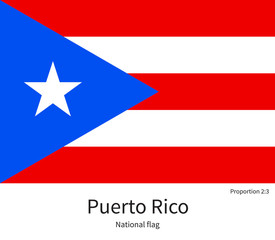 National flag of Puerto Rico with correct proportions, element, colors