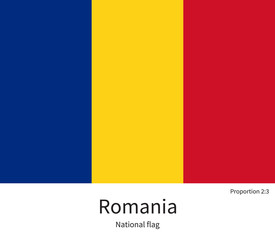 National flag of Romania with correct proportions, element, colors