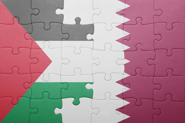 puzzle with the national flag of qatar and palestine