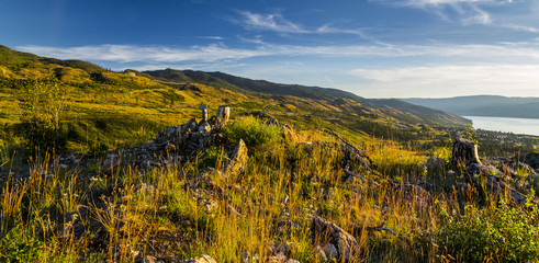 Scenic View of Kelowna and Okanagan Valley Landscape at Sunset