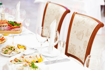 catering table set service at restaurant