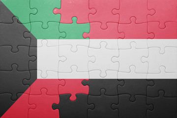 puzzle with the national flag of catalonia and european union