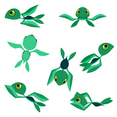 Naklejka premium Little baby sea turtles characters on white background