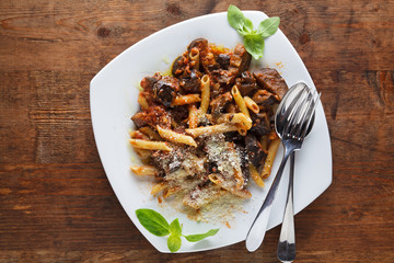 pasta penne with eggplant and tomatoes