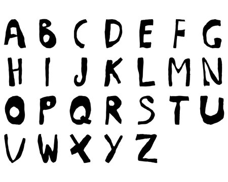 Hand drawn child English alphabet Filled Black