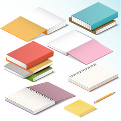 Books, knowledge, office illustration in isometric style