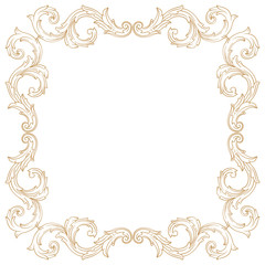 Premium Gold vintage baroque frame scroll ornament engraving border floral retro pattern antique style acanthus foliage swirl decorative design element filigree calligraphy