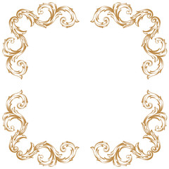 Premium Gold vintage baroque frame scroll ornament engraving border floral retro pattern antique style acanthus foliage swirl decorative design element filigree calligraphy