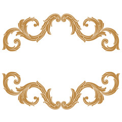Premium Gold vintage baroque frame scroll ornament engraving border floral retro pattern antique style acanthus foliage swirl decorative design element filigree calligraphy