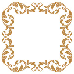 Premium Gold vintage baroque frame scroll ornament engraving border floral retro pattern antique style acanthus foliage swirl decorative design element filigree calligraphy