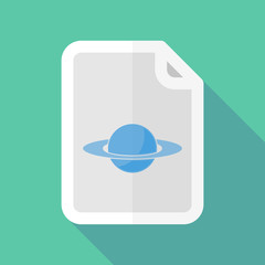 Long shadow document vector icon with the planet Saturn