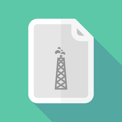 Long shadow document vector icon with an oil tower