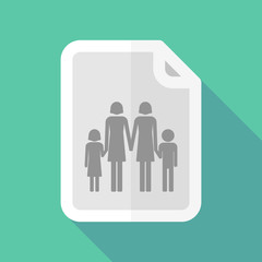 Long shadow document vector icon with a lesbian parents family p