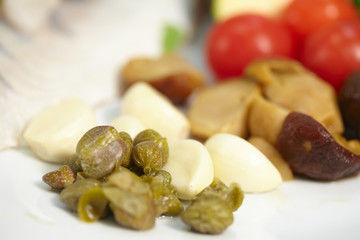 ingredients for a salad with fish and vegetables