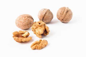 Walnuts on a white background