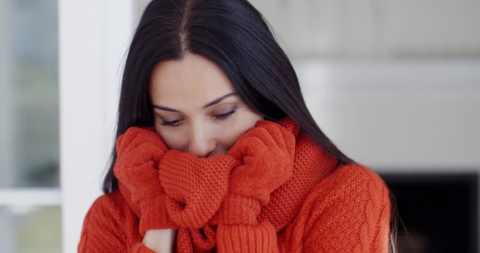 Serious young woman in winter fashion