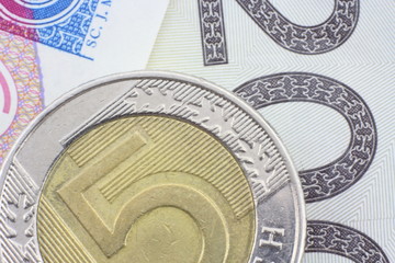polish currency close up in studio