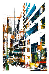 modern urban city,illustration painting © grandfailure