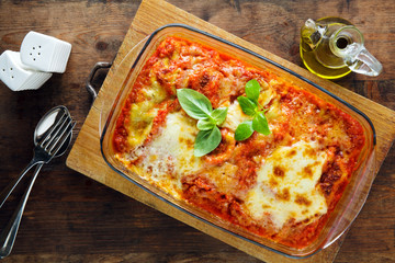 baked lasagna on a baking sheet © irinagrigorii