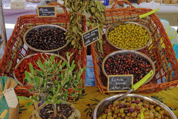 Olives on a market place in Corsica, France