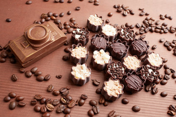 chocolate candies and coffee beans