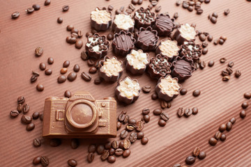 chocolate candies and coffee beans