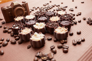 chocolate candies and coffee beans