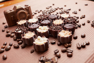 chocolate candies and coffee beans