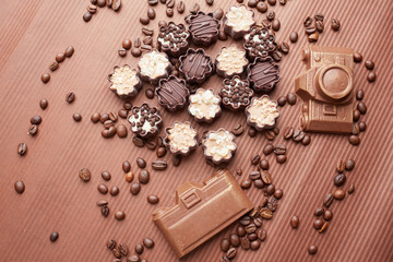 chocolate candies and coffee beans
