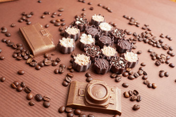 chocolate candies and coffee beans