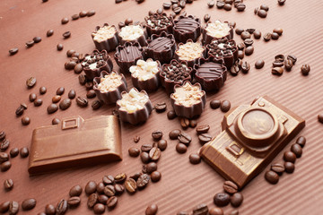 chocolate candies and coffee beans